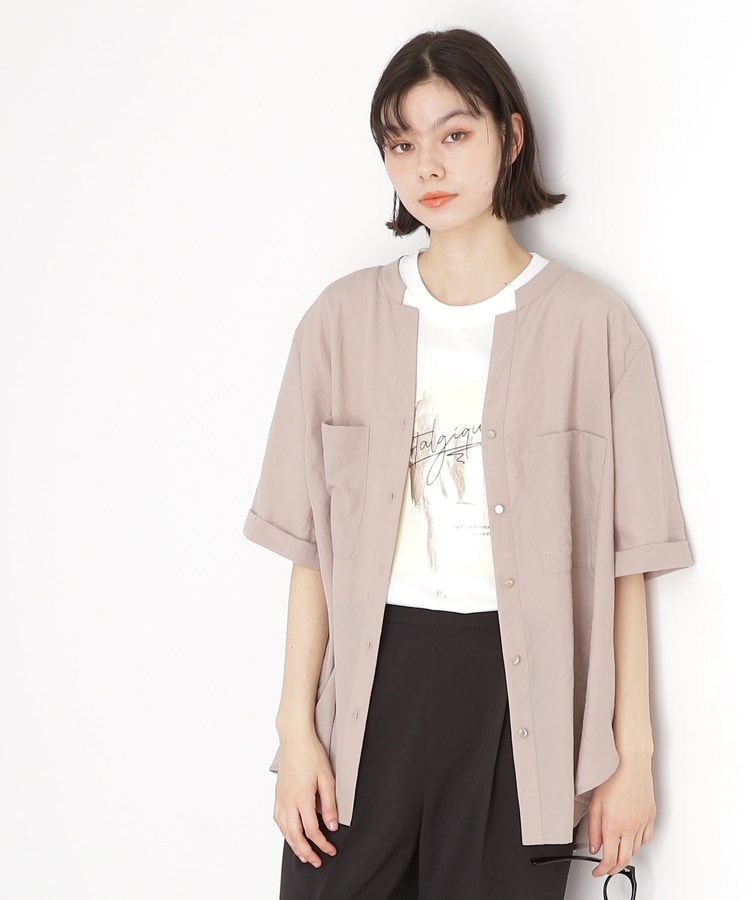 ザ ショップ ティーケー（ウィメン）(THE SHOP TK(Women))のダブルポケット5分袖シャツ【体型カバー/洗濯機OK】 ベージュ(052)