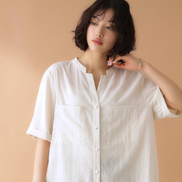 ザ ショップ ティーケー（ウィメン）(THE SHOP TK(Women))のダブルポケット5分袖シャツ【体型カバー/洗濯機OK】 シャツ・ブラウス