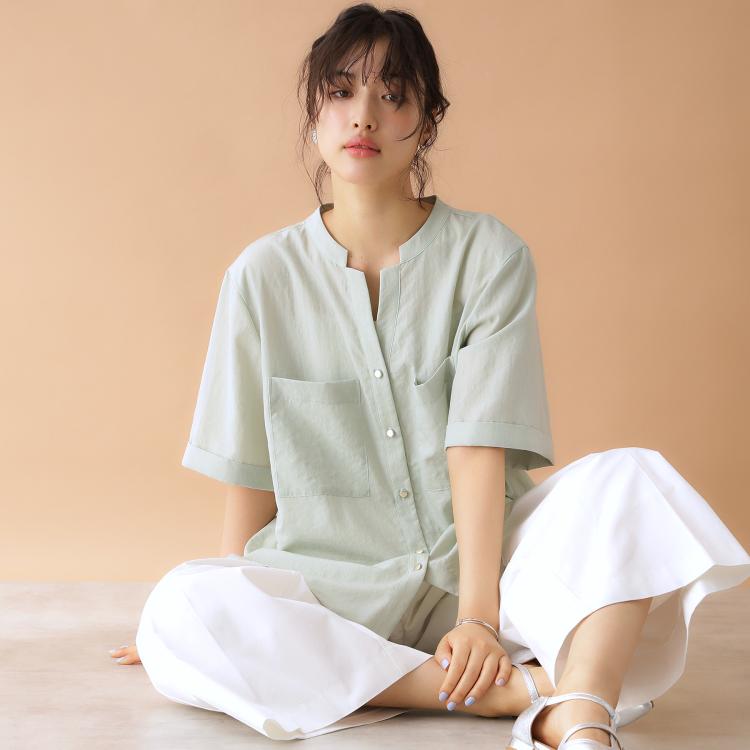 ザ ショップ ティーケー（ウィメン）(THE SHOP TK(Women))のダブルポケット5分袖シャツ【体型カバー/洗濯機OK】 シャツ・ブラウス