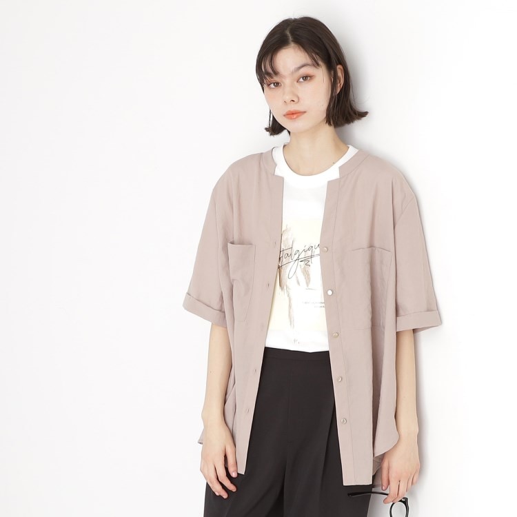 ザ ショップ ティーケー（ウィメン）(THE SHOP TK(Women))のダブルポケット5分袖シャツ【体型カバー/洗濯機OK】 シャツ・ブラウス