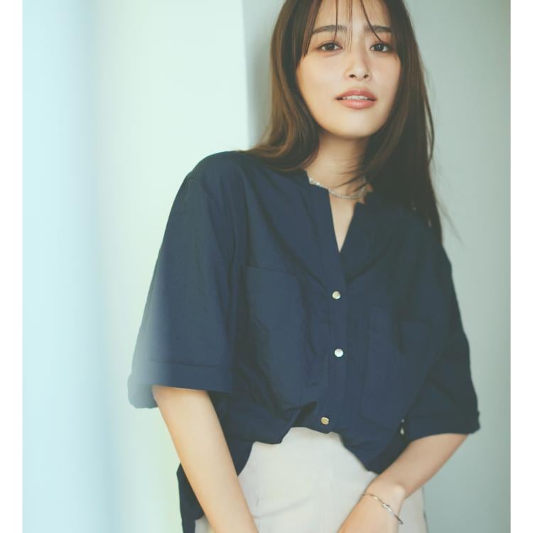 ザ ショップ ティーケー（ウィメン）(THE SHOP TK(Women))のダブルポケット5分袖シャツ【体型カバー/洗濯機OK】 シャツ・ブラウス