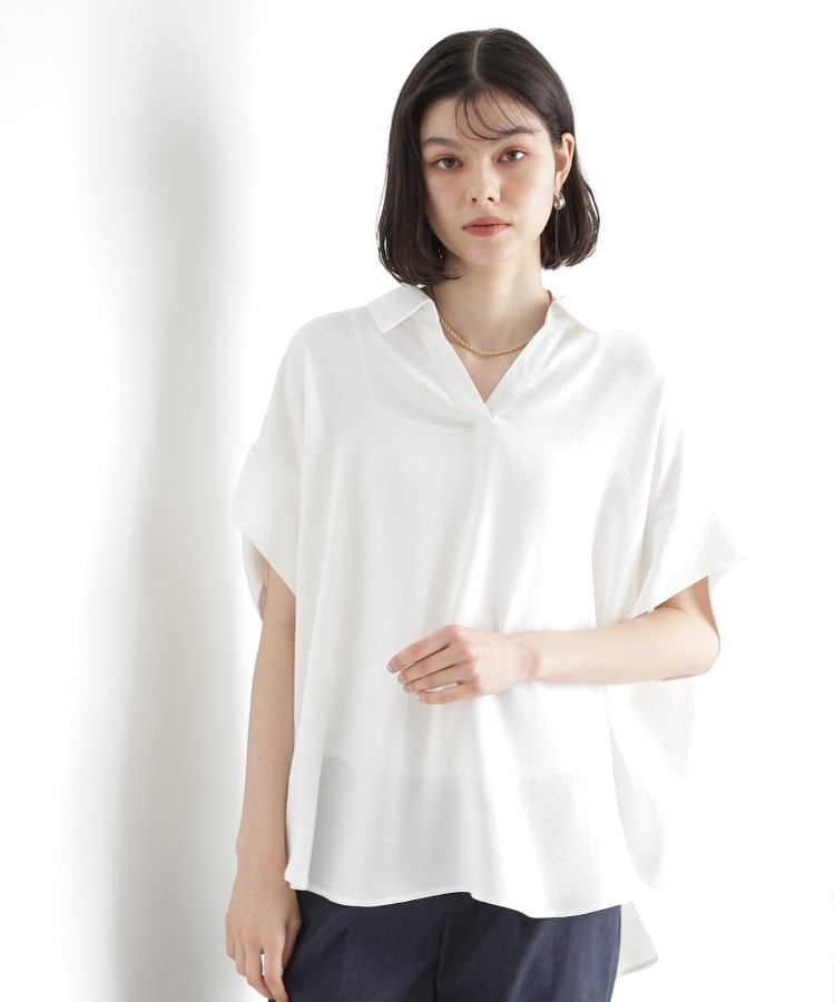 ザ ショップ ティーケー（ウィメン）(THE SHOP TK(Women))のスキッパーシャツ【防シワ／接触冷感／洗濯機OK/セットアップ可】 オフホワイト(003)
