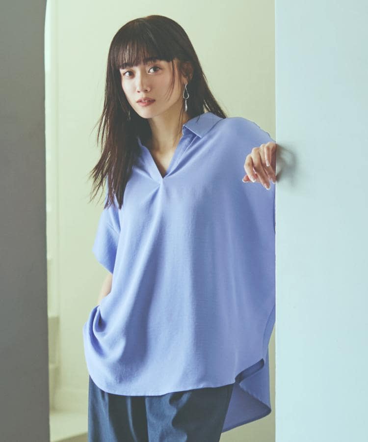 スキッパーシャツ【防シワ/接触冷感/洗濯機OK/セットアップ可 スキッパーシャツ【防シワ/接触冷感/洗濯機OK/セットアップ可