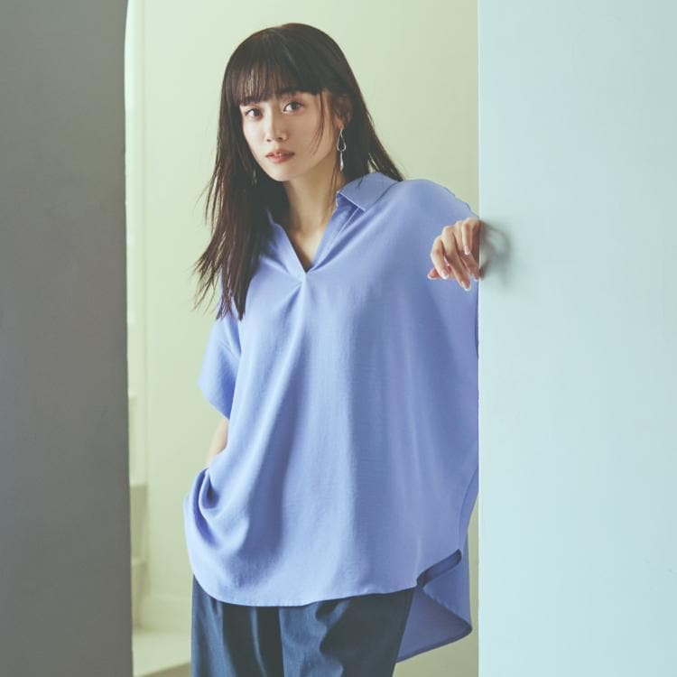 ザ ショップ ティーケー（ウィメン）(THE SHOP TK(Women))のスキッパーシャツ【防シワ／接触冷感／洗濯機OK/セットアップ可】 シャツ・ブラウス