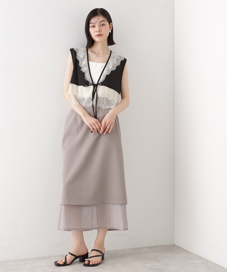 ザ ショップ ティーケー（ウィメン）(THE SHOP TK(Women))のレースフリルサテンベスト【洗える】3