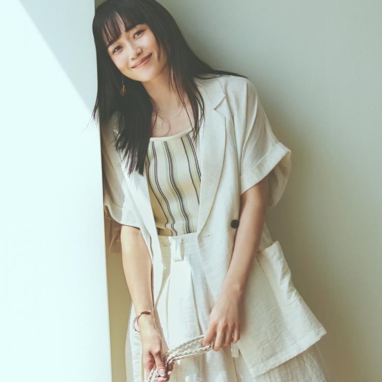 ザ ショップ ティーケー（ウィメン）(THE SHOP TK(Women))のリネン混半袖テーラージャケット【洗える/セットアップ可】 テーラードジャケット