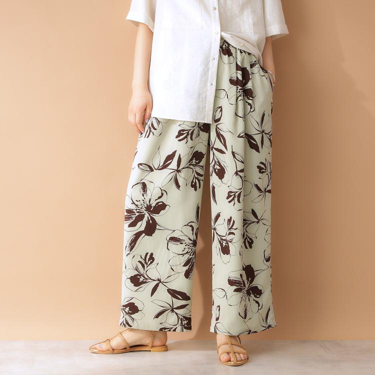 ザ ショップ ティーケー（ウィメン）(THE SHOP TK(Women))のフラワープリントイージーパンツ【洗える】 フルレングスパンツ