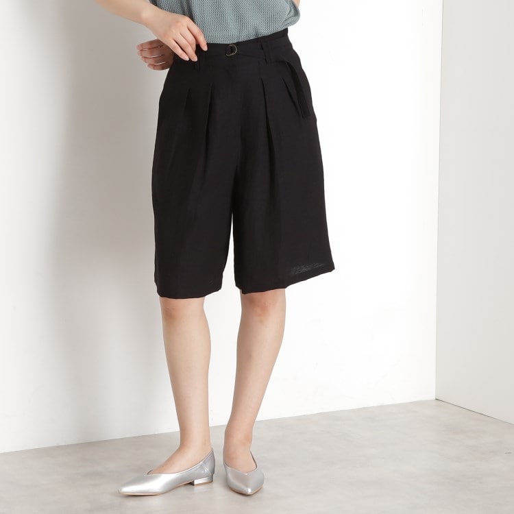 ザ ショップ ティーケー（ウィメン）(THE SHOP TK(Women))のリネン混ハーフパンツ【洗える/セットアップ可】 膝丈パンツ
