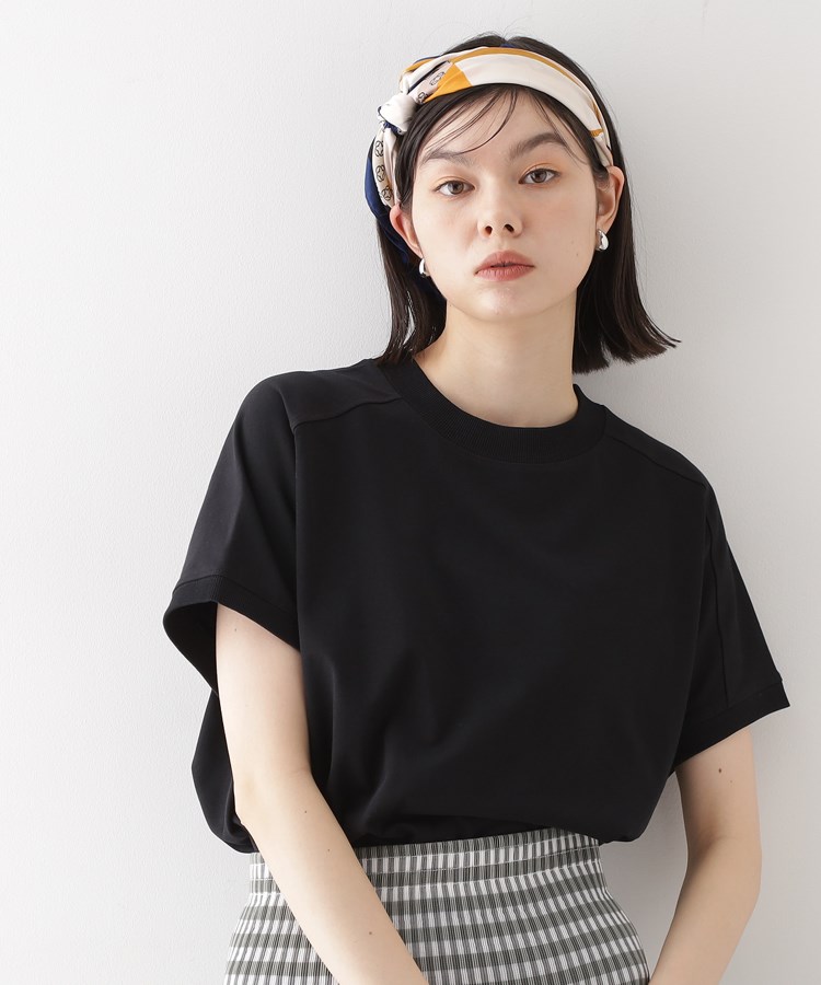 ザ ショップ ティーケー（ウィメン）(THE SHOP TK(Women))のフレンチ袖プルオーバー【毛玉になりにくい/接触冷感/UV/洗濯機OK】 ブラック(019)