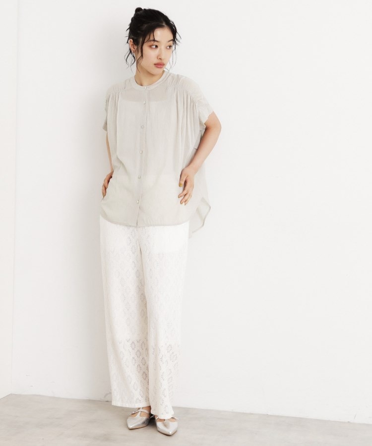 ザ ショップ ティーケー（ウィメン）(THE SHOP TK(Women))の麻調シアーフリルギャザーブラウス【洗える】3