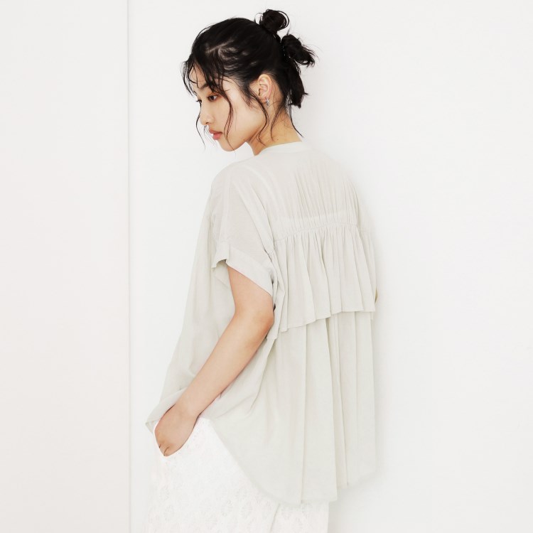 ザ ショップ ティーケー（ウィメン）(THE SHOP TK(Women))の麻調シアーフリルギャザーブラウス【洗える】 シャツ・ブラウス