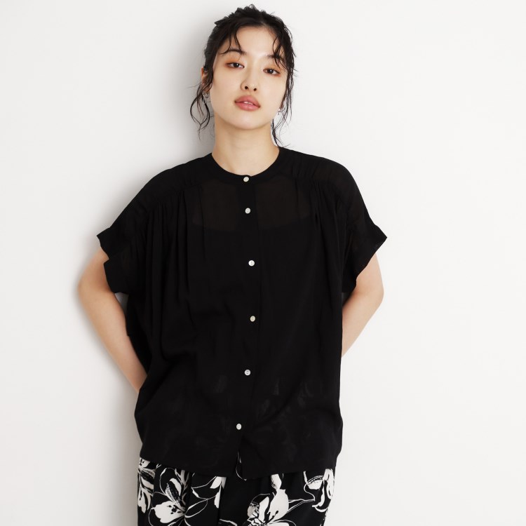 ザ ショップ ティーケー（ウィメン）(THE SHOP TK(Women))の麻調シアーフリルギャザーブラウス【洗える】 シャツ・ブラウス