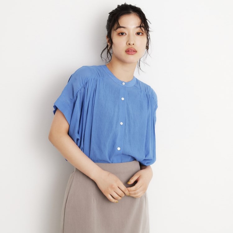 ザ ショップ ティーケー（ウィメン）(THE SHOP TK(Women))の麻調シアーフリルギャザーブラウス【洗える】 シャツ・ブラウス