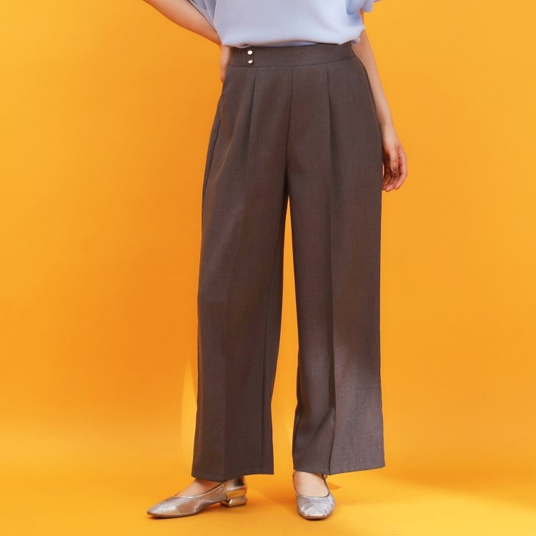 ザ ショップ ティーケー（ウィメン）(THE SHOP TK(Women))の麻調ピンタックワイドパンツ【洗濯機OK】 フルレングスパンツ