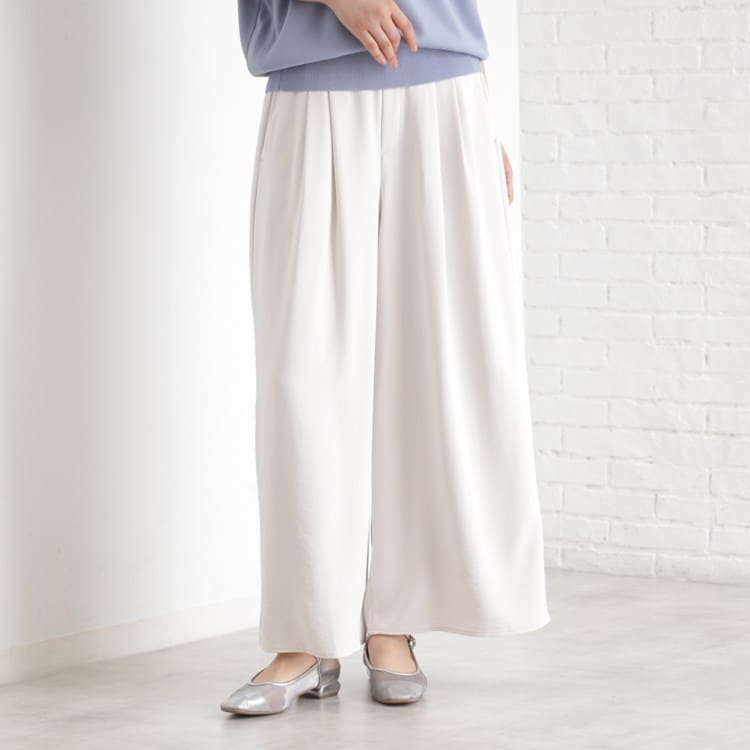 ザ ショップ ティーケー（ウィメン）(THE SHOP TK(Women))のタックワイドパンツ【接触冷感/UV/洗濯機OK/セットUP可】 フルレングスパンツ