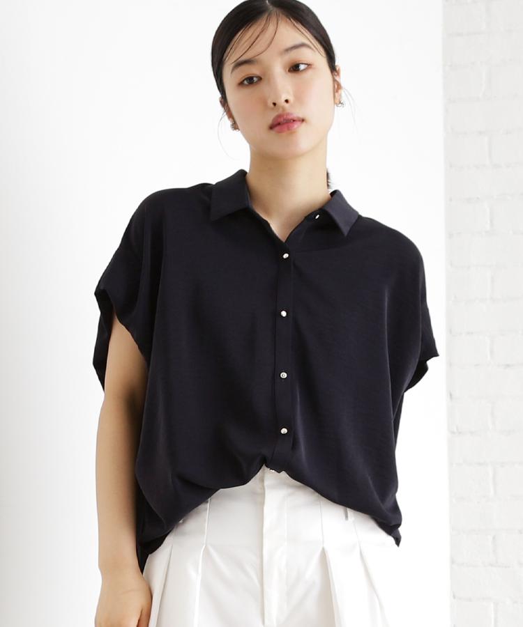 ザ ショップ ティーケー（ウィメン）(THE SHOP TK(Women))の衿付きブラウス【接触冷感/洗濯機OK/UV/セットアップ可】 ネイビー(094)