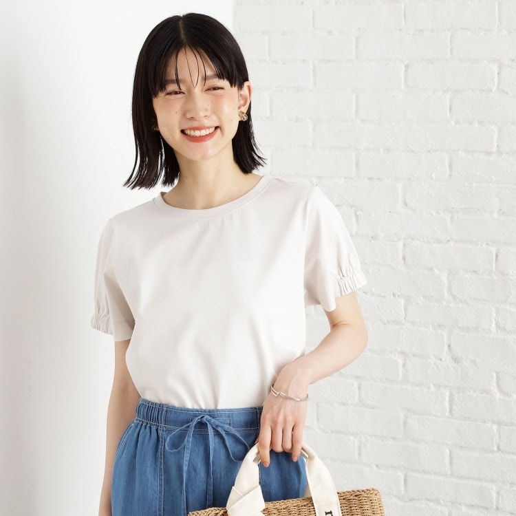 ザ ショップ ティーケー（ウィメン）(THE SHOP TK(Women))の袖タックTシャツ【接触冷感/毛玉になりにくい/UV】 カットソー