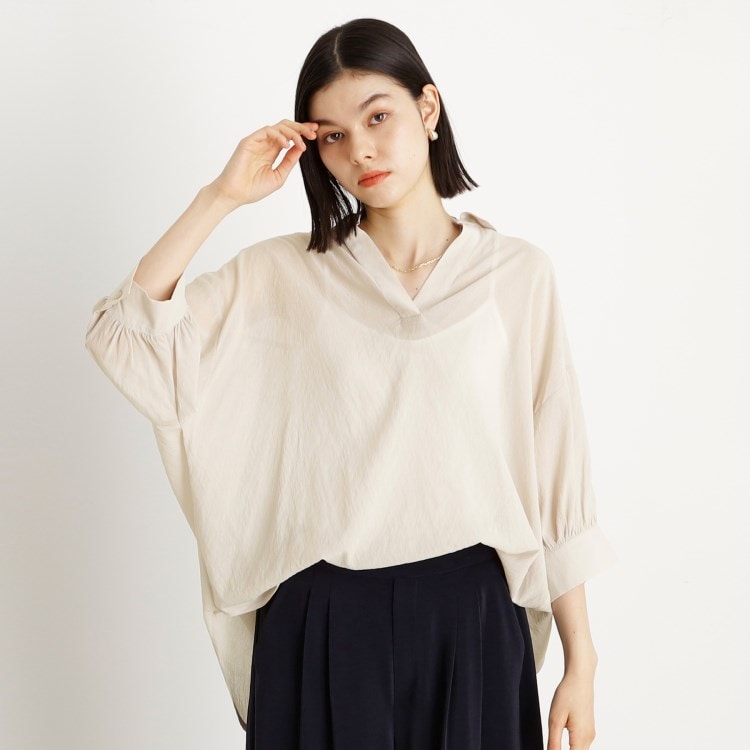 ザ ショップ ティーケー（ウィメン）(THE SHOP TK(Women))の麻調後ろギャザーシャツ【体型カバー／洗える】 シャツ・ブラウス