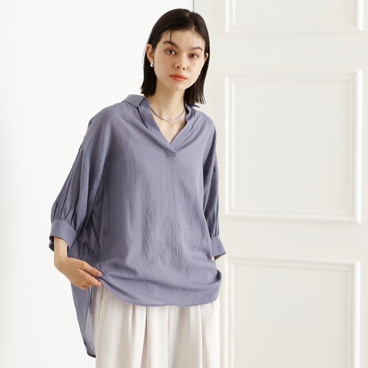 ザ ショップ ティーケー（ウィメン）(THE SHOP TK(Women))の麻調後ろギャザーシャツ【体型カバー／洗える】 シャツ・ブラウス