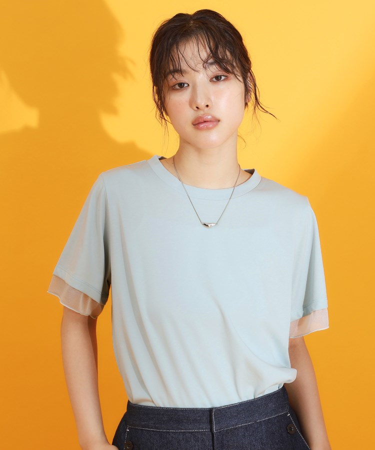 ザ ショップ ティーケー（ウィメン）(THE SHOP TK(Women))の【人気デザイン追加！】袖シアーTシャツ/接触冷感/UV/洗濯機OK サックスブルー(090)