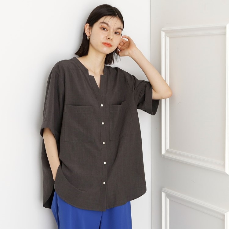 ザ ショップ ティーケー（ウィメン）(THE SHOP TK(Women))のダブルポケット5分袖シャツ【体型カバー／洗濯機OK】 シャツ・ブラウス