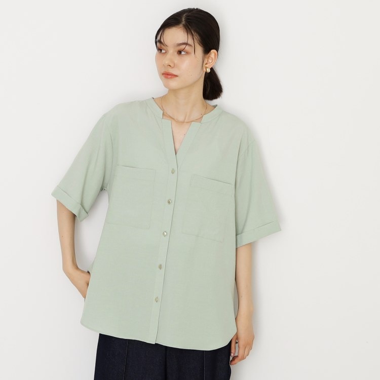 ザ ショップ ティーケー（ウィメン）(THE SHOP TK(Women))のダブルポケット5分袖シャツ【体型カバー／洗濯機OK】 シャツ・ブラウス