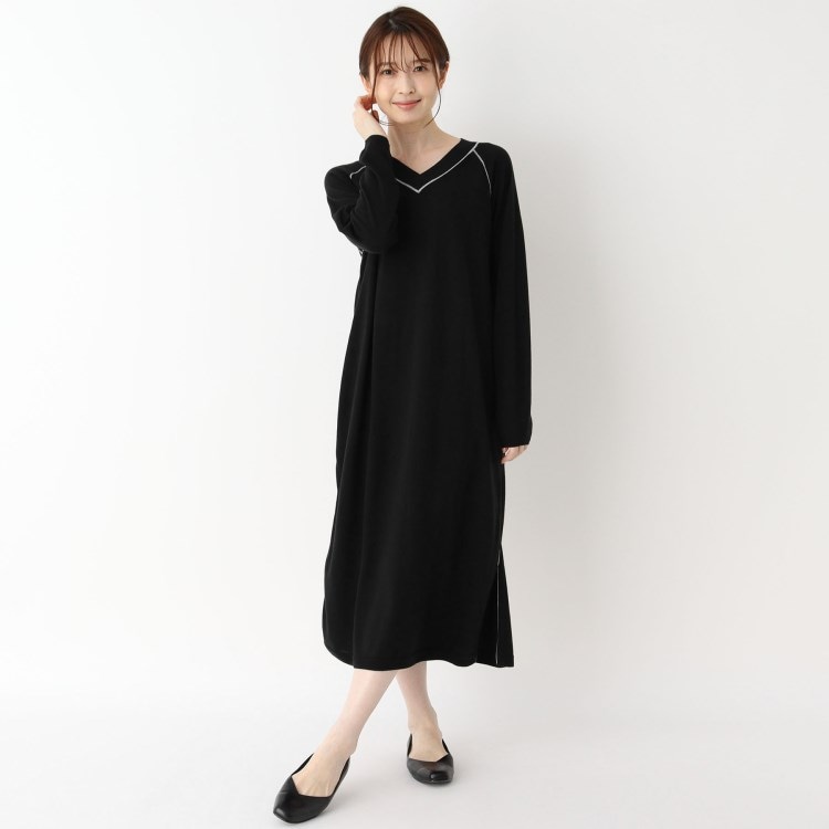 シルクカシミヤ配色パイピングニットワンピース(マキシ・ロング シルクカシミヤ配色パイピングニットワンピース(マキシ・ロング