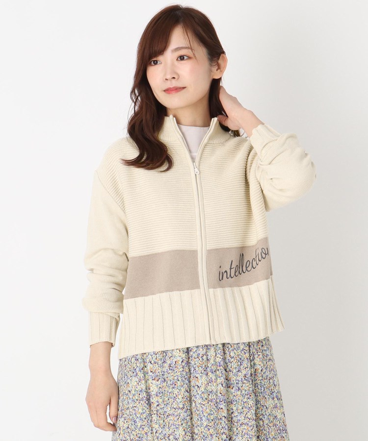 プリントロゴ入りニットブルゾンカーディガン