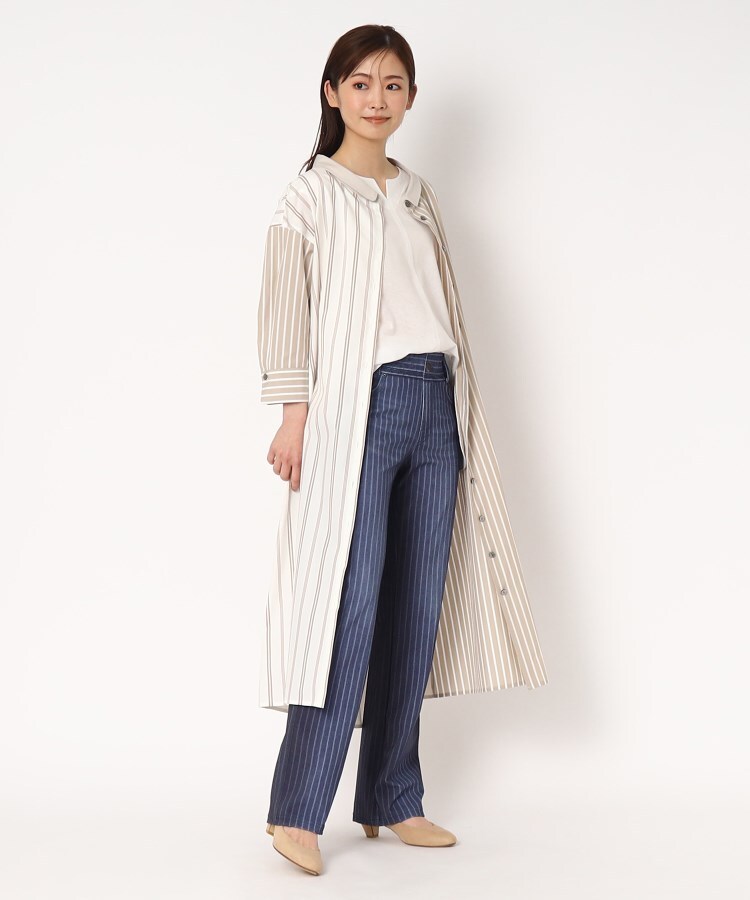 S~2Lサイズ/洗える】ストライプ柄デニムプリントストレッチパンツ S~2Lサイズ/洗える】ストライプ柄デニムプリントストレッチパンツ
