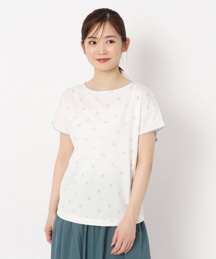 インテレクション(INTELLECTION)の【洗える】ドット柄フレンチ袖Tシャツ アイボリー(104)