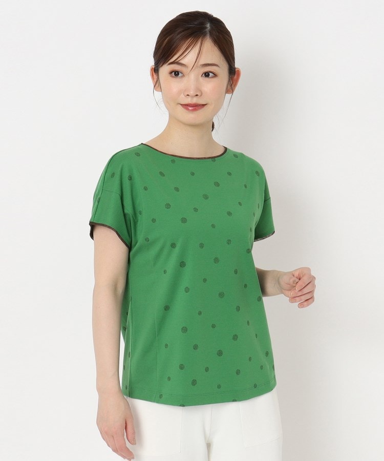 インテレクション(INTELLECTION)の【洗える】ドット柄フレンチ袖Tシャツ グリーン(125)