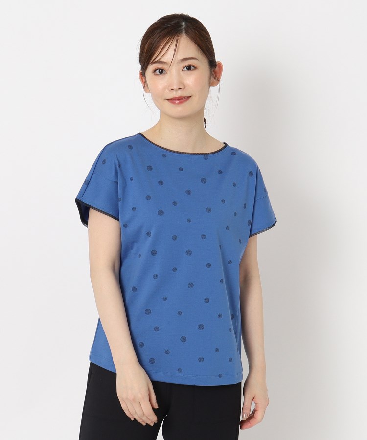 インテレクション(INTELLECTION)の【洗える】ドット柄フレンチ袖Tシャツ ブルー(192)