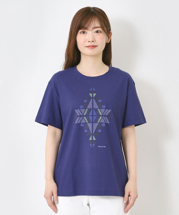 インテレクション(INTELLECTION)の【洗える】イカット柄プリント半そでTシャツ1