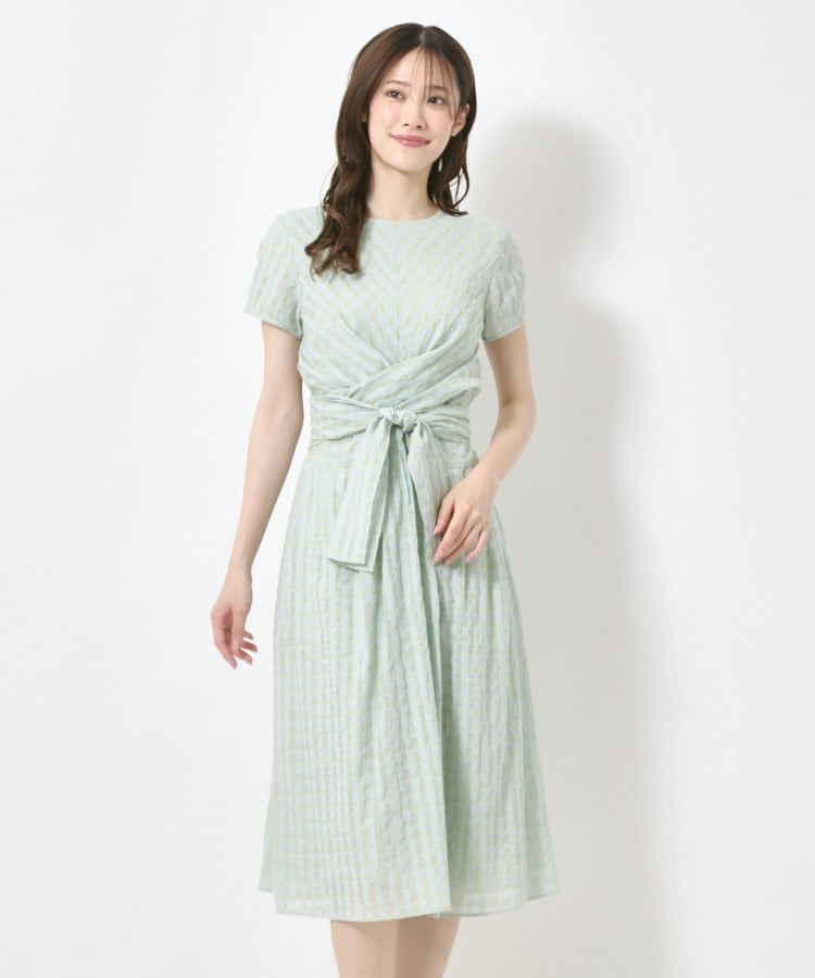 インテレクション(INTELLECTION)の【ギンガムチェック】カシュクールデザインワンピース サックスブルー(290)