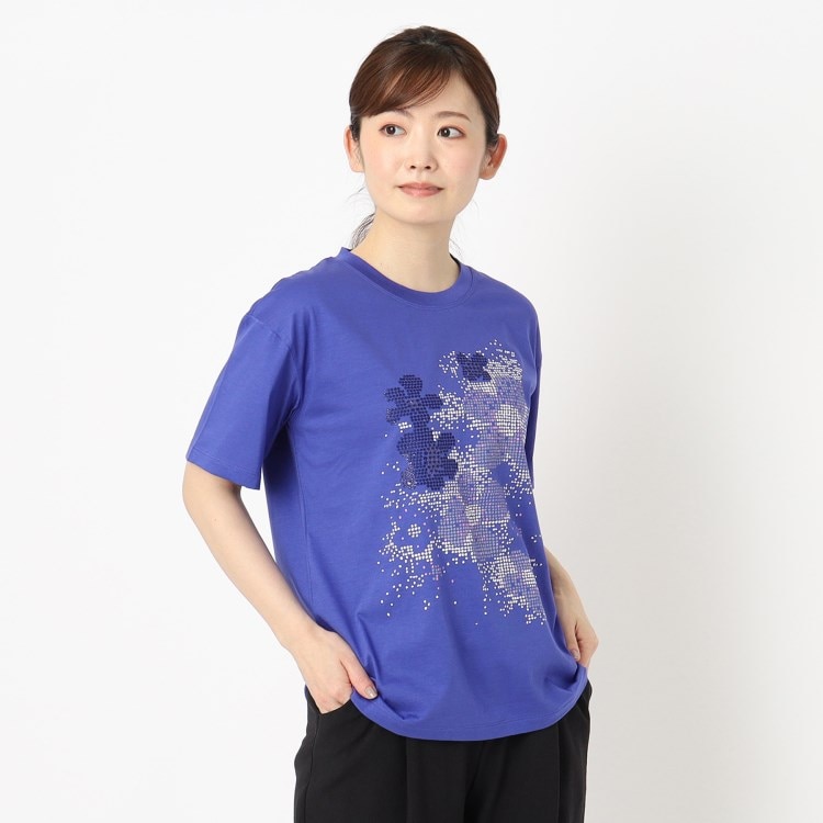 インテレクション(INTELLECTION)の【洗える・コットン】フラワープリント・刺繍・スパンコールTシャツ Ｔシャツ
