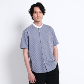 タケオキクチ(TAKEO KIKUCHI)のシアサッカージャージ バンドカラー 半袖シャツ カジュアルシャツ