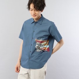 タケオキクチ(TAKEO KIKUCHI)のランドスケープ アートプリント 半袖シャツ カジュアルシャツ