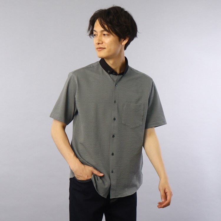 タケオキクチ(TAKEO KIKUCHI)の【Sサイズ～】サッカージャージ ミニ ボタンダウン半袖シャツ
