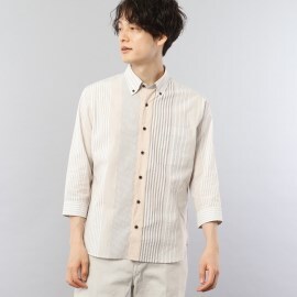 タケオキクチ(TAKEO KIKUCHI)のマルチストライプ サッカー 7分袖シャツ カジュアルシャツ