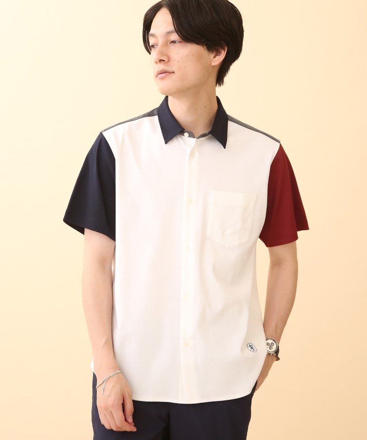 ＜WORLD＞ TAKEO KIKUCHI(タケオキクチ) フライス カラーブロッキング 半袖シャツ