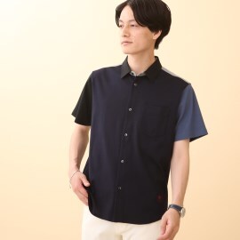 タケオキクチ(TAKEO KIKUCHI)のフライス カラーブロッキング 半袖シャツ カジュアルシャツ