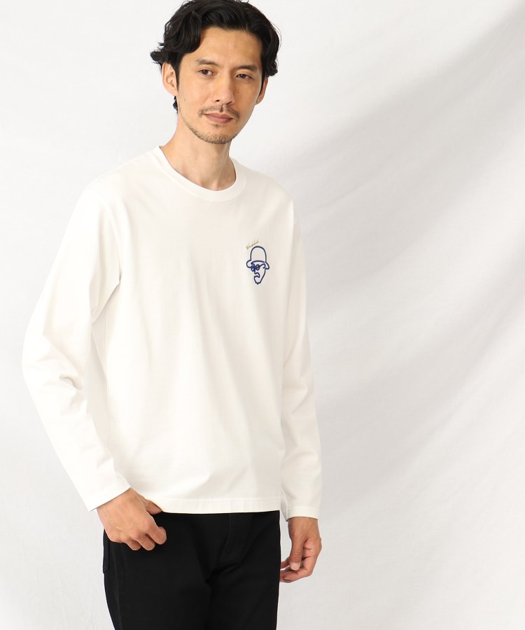 タケオキクチ(TAKEO KIKUCHI)の立体刺繍 ロングスリーブ Tシャツ ホワイト(001)