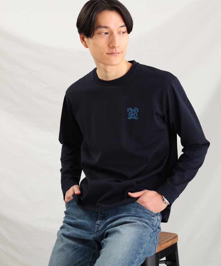 タケオキクチ(TAKEO KIKUCHI)の【Sサイズ～】ワンポイント 刺繍 ロングTシャツ ネイビー(093)