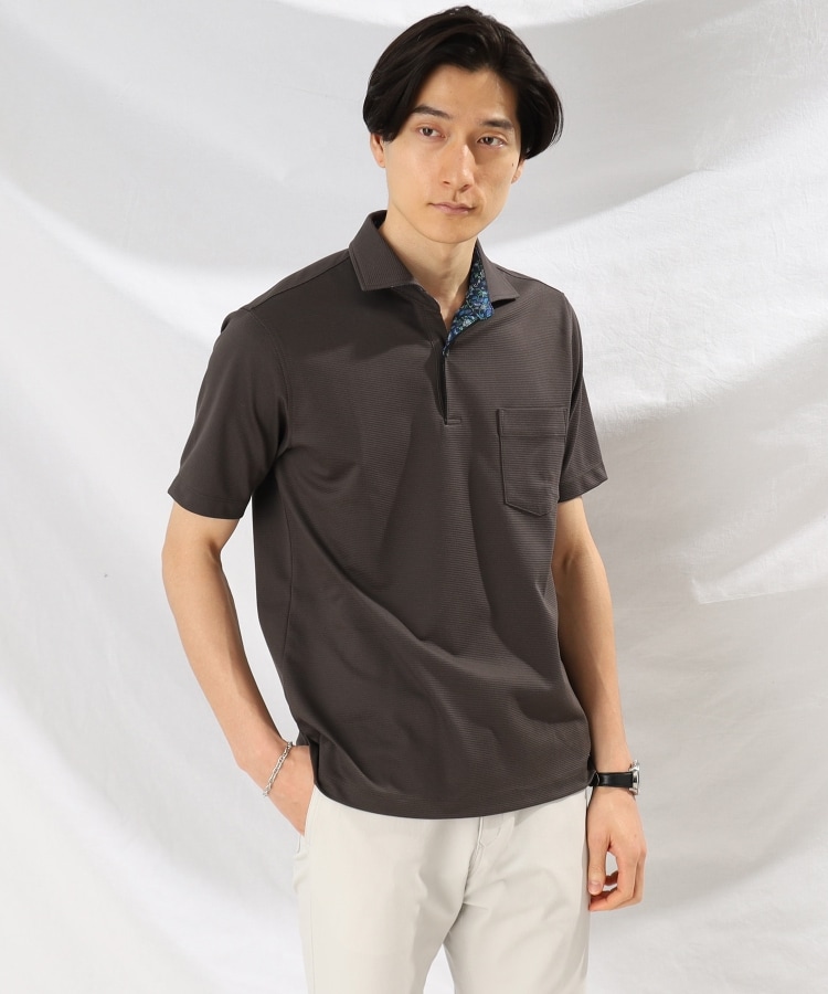 タケオキクチ(TAKEO KIKUCHI)のボックスジャカード ポロシャツ ダークグレー(013)