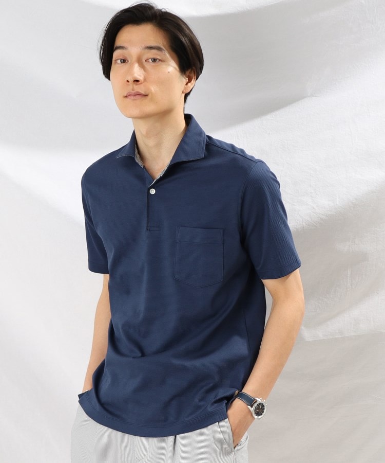 タケオキクチ(TAKEO KIKUCHI)のボックスジャカード ポロシャツ ネイビー(093)