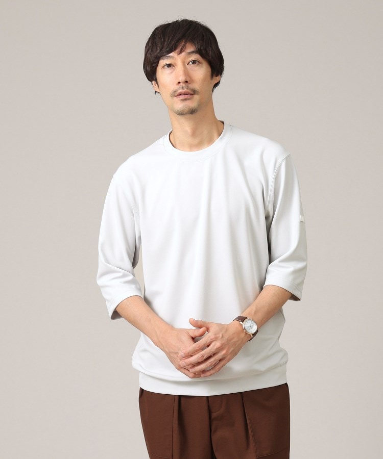 タケオキクチ(TAKEO KIKUCHI)の【接触冷感/Made in JAPAN】七分袖 梨地カットソー ライトグレー(011)
