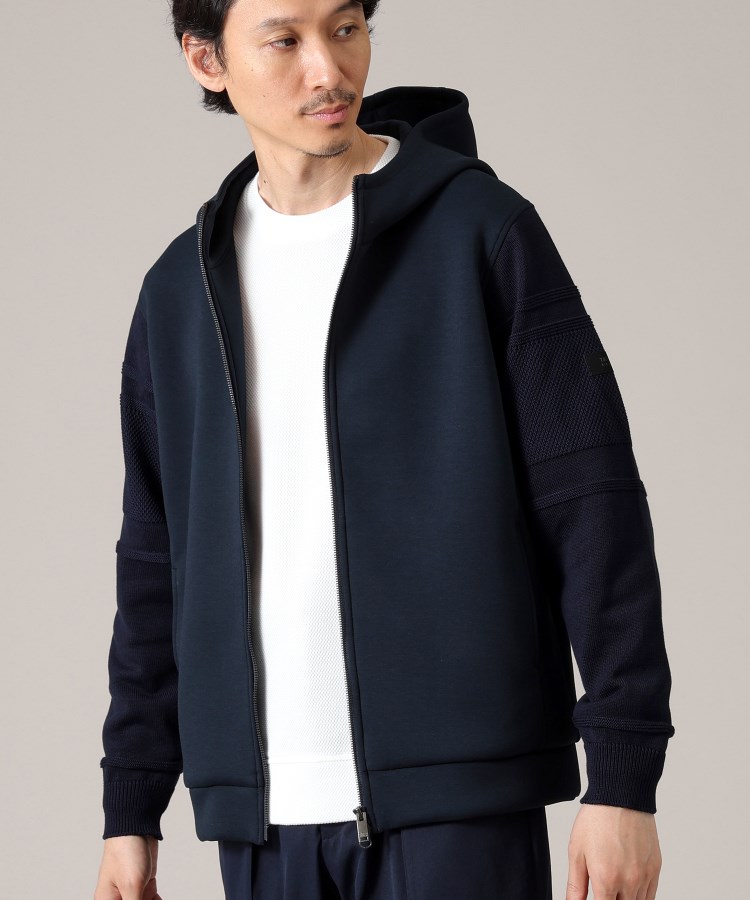 Made in JAPAN】ニットスリーブ ジップアップ パーカー Made in JAPAN】ニットスリーブ ジップアップ パーカー