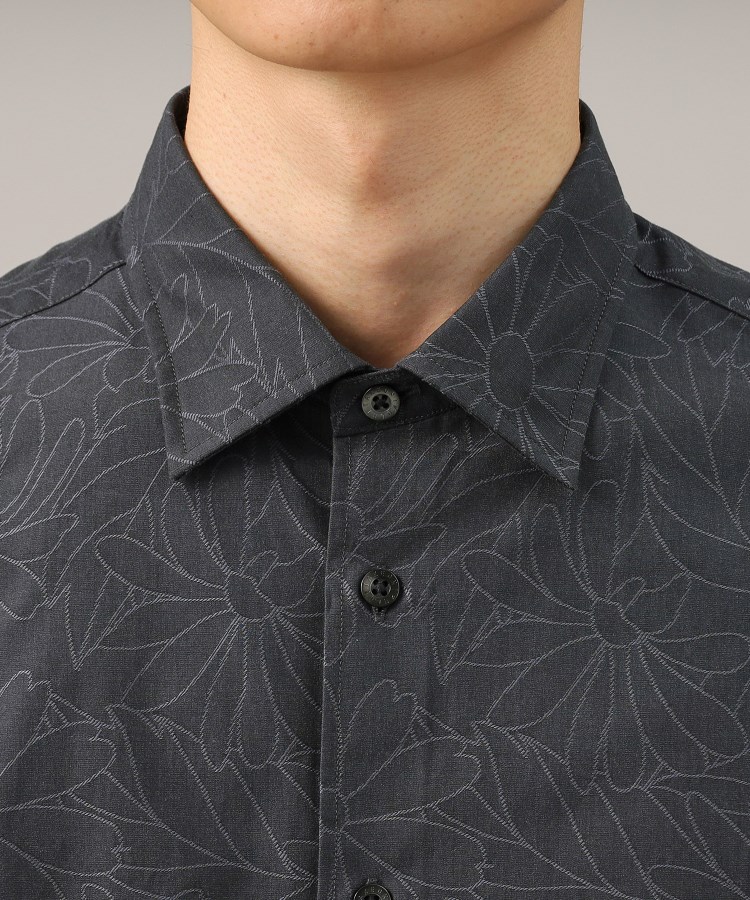 フラワーパターン】ジャカード シャドー花柄 シャツ(カジュアル フラワーパターン】ジャカード シャドー花柄 シャツ(カジュアル