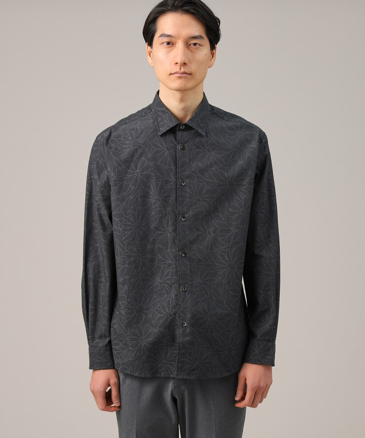フラワーパターン】ジャカード シャドー花柄 シャツ（カジュアル