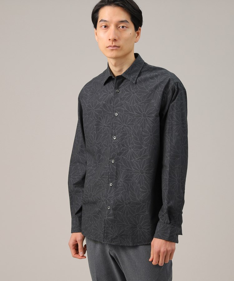 フラワーパターン】ジャカード シャドー花柄 シャツ(カジュアル フラワーパターン】ジャカード シャドー花柄 シャツ(カジュアル